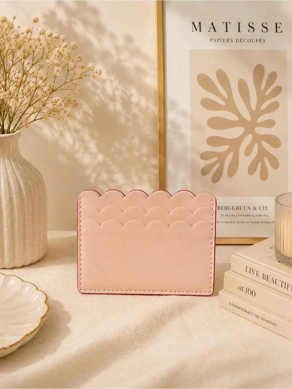 kate spade Patent Scallop-Edge Card Holder in Hot Pink